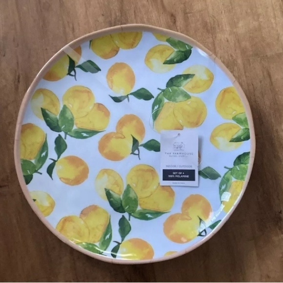 Set 4 LEMONS Melamine 11” Dinner Plate Lemon Print Farmhouse Rachel Ashwell NWT - Picture 4 of 4